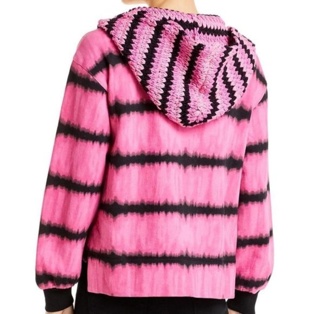 Alice + Olivia Mary Jane Crochet Hood Tie Dye Cotton Hoodie Pink Nwot